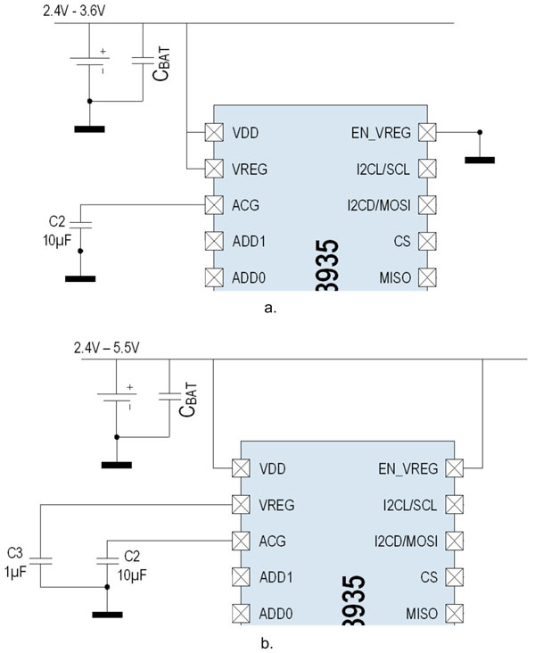 ams a) indicates no internal voltage regulation and b) shows internal regulation enabled" ams a) indicates no internal voltage regulation and b) shows internal regulation enabled
